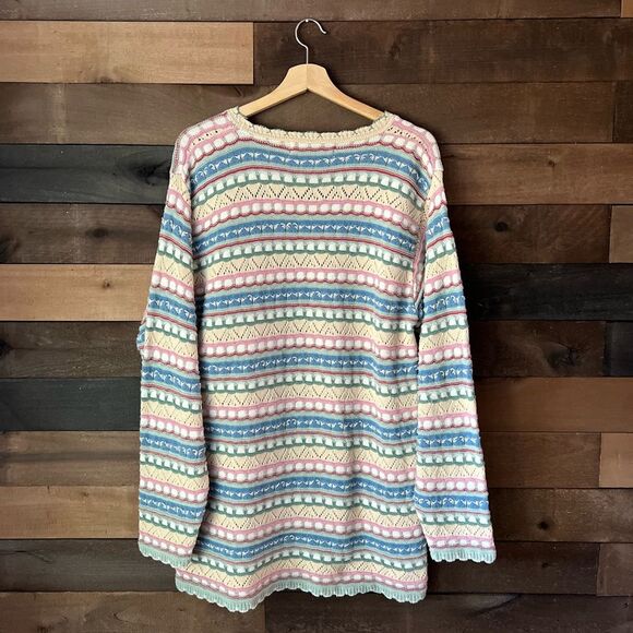Vintage Pastel Multi-Patterned Knit Crossings Jumper Sweater – 100% Cotton - Picture 2 of 13